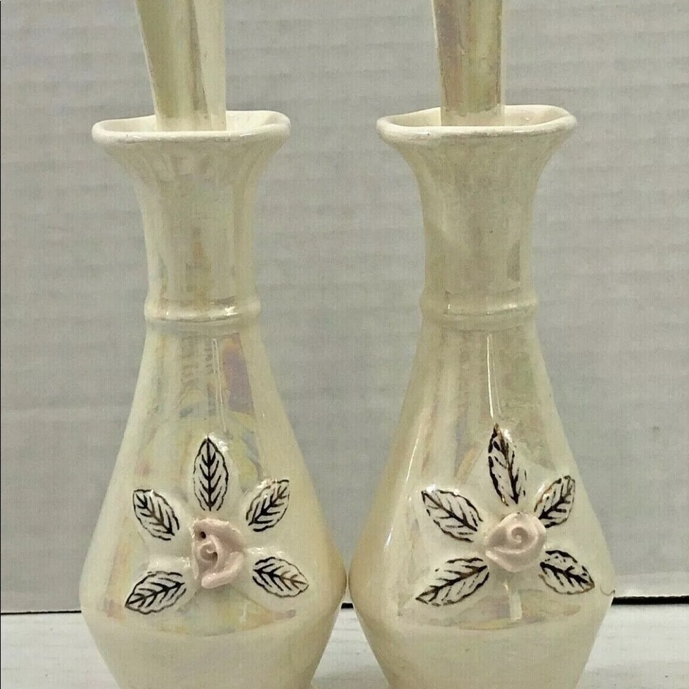 Lot 2 Perfume Bottles Stopper porcelain Iridescent Opalescent VINTAGE